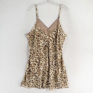 Cinema Etoile Chemise Negligee Size XL Brown Leopard Print Sheer Lace Trim